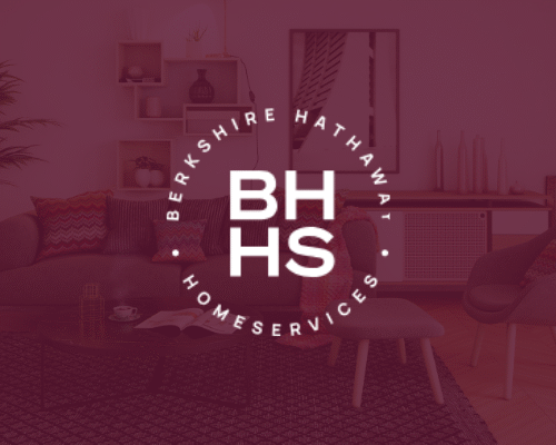 Image of a living room in the background with the Berkshire Hathaway HomeServices seal logo in the foreground.
