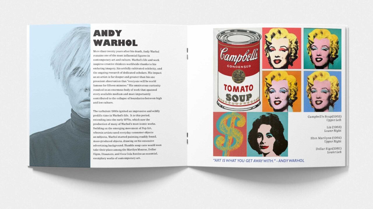 Page two of booklet featuring Andy Warhol