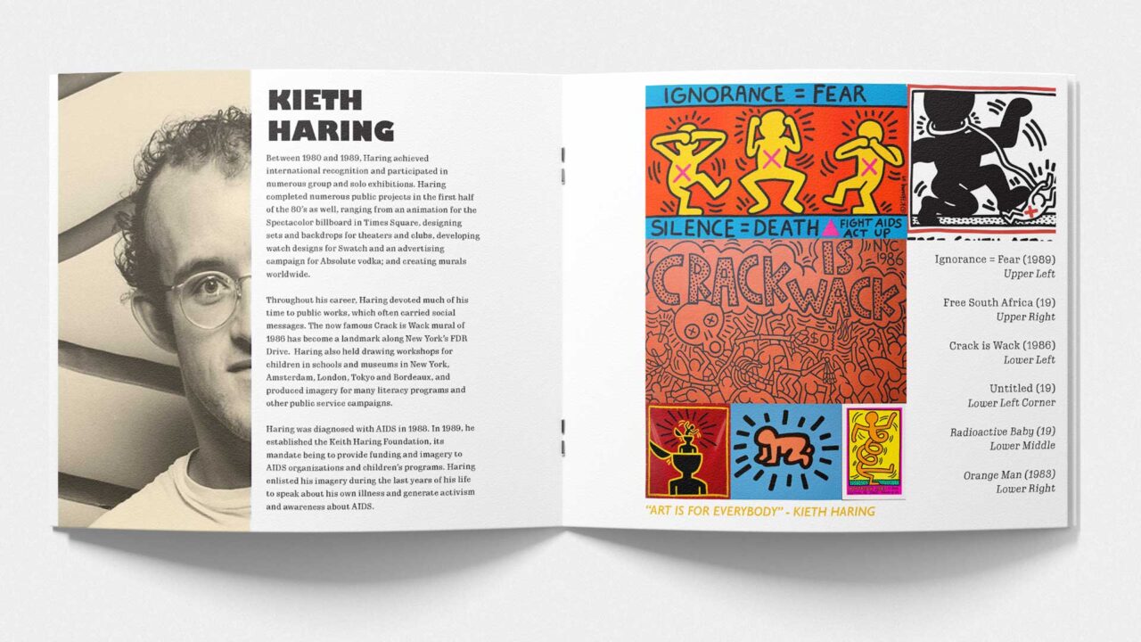 Picture of page three booklet design featuring Kieth Haring