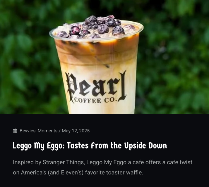 Screenshot of a blog article link to the live blog article about a specialty drink found on the redesigned Pearl Coffee Co website.