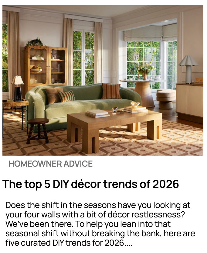 Image of a post headline and excerpt on decor trends for Berkshire Hathaway HomeServices, linking to the external blog post.